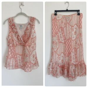 RARE Vintage Bob Mackie Studio Y2K 100% silk stunning Matching Top and Skirt set